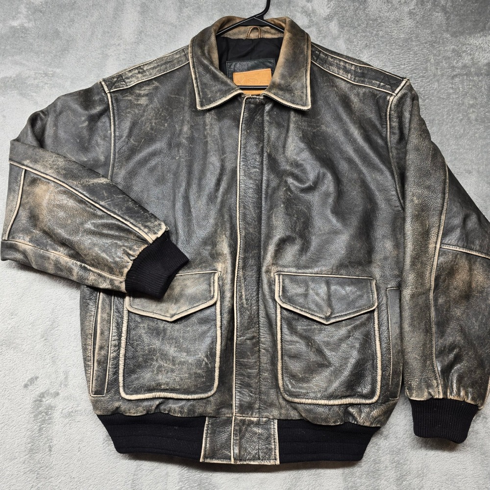 James Dean Authentic Classic Distressed Leather Bomber Jacket Mens XL Black